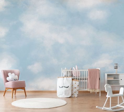 Blue Watercolor White Ombre Clouds / Removable Wallpaper / - Etsy UK Clouds Sky Wallpaper, Clouds Bedroom, Clouds Decor, Cloud Bedroom, Cloud Wall Decal, Cloud Decoration, Clouds Nursery, Blue Sky Clouds, Sky Wallpaper