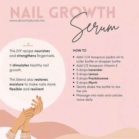 The best essential oils for healthy strong nails and cuticles. Use this DIY nail serum recipe in your nail routine to strengthen nails. Nail Strengthener Diy, Strengthening Nails, Serum Recipe, Strengthen Nails, Nail Routine, Potions Recipes, Diy Serum, Nail Serum, Nail Care Tips