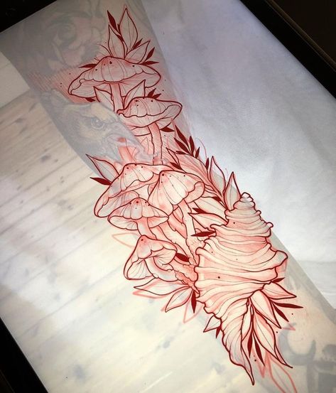 Leg Sleeve Sketch, Sleeve Sketch, Traditional Moth, Tattoo Leg Sleeve, Tattoo Sketch Art, Tattoo Apprenticeship, Tattoo Leg, Mushroom Tattoos, Sketching Art