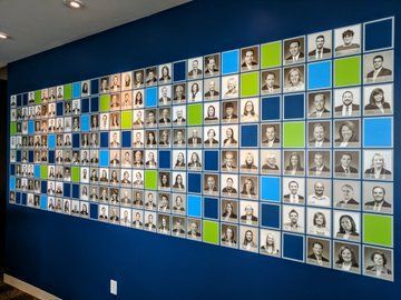 Employee Photo Wall, Employee Wall, G Tech, Museum Exhibition Design, History Wall, Wall Of Fame, Break Room, Environmental Graphics, Exhibition Design