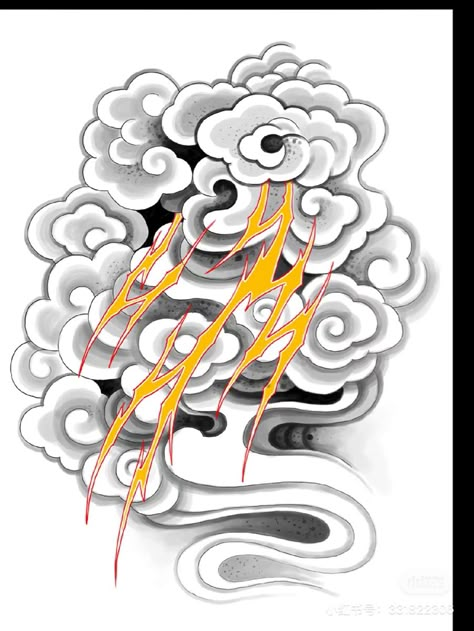 Cloud And Wind Tattoo, Wind Tattoo Design, Raijin Tattoo, Japanese Cloud Tattoo, Cloud Tattoo Sleeve, Wind Tattoo, Storm Tattoo, Nhat Co, Lightning Tattoo