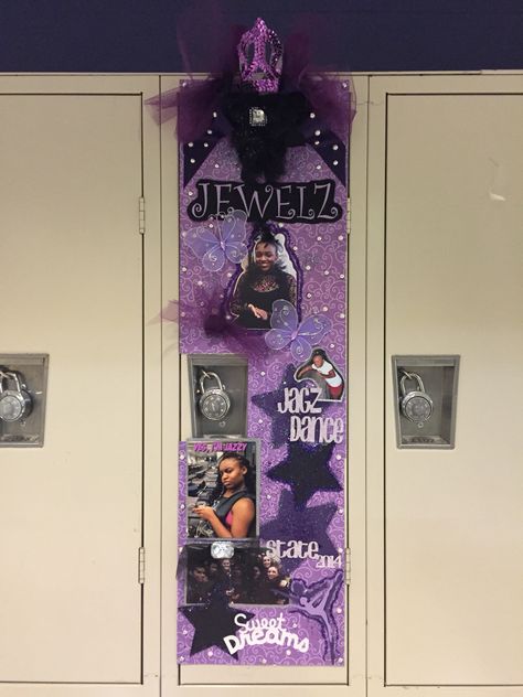 This year's locker decoration for state dance competition Dance Competition Decorations, Dance Door Decorations, Drill Team Locker Decorations, Dance Competition Door Decorations, Dance Team Locker Decorations, Dance Competition Poster Ideas, Dance Locker Decorations, Senior Locker Decorations Ideas, Birthday Locker