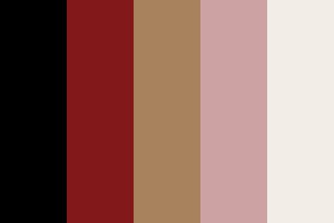 Red Gold color palette created by nightowlcoding that consists #000000,#83181b,#a8815d,#cda2a3,#f2ede7 colors. Red White And Gold Color Palette, Gold Red Color Palette, Red Black Gold Color Palette, Red And Gold Color Palette, Red And Golden Color Palette, Colour Schemes For Living Room Grey, Sherwin Williams Revere Pewter, Bedroom Colour Palette, Brown Color Schemes