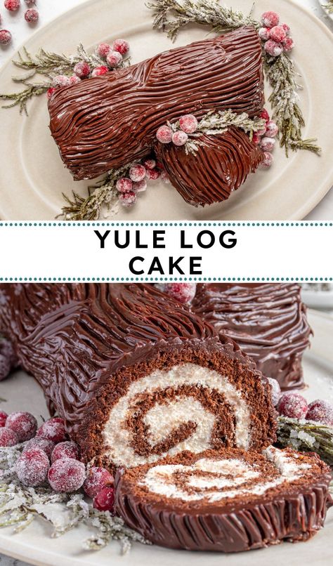 Yuletide Log, Yule Log Cake Recipe, Mascarpone Whipped Cream, Yule Log Recipe, Christmas Yule Log, Chocolate Yule Log, Chocolate Roll Cake, Christmas Dessert Table, Yule Log Cake