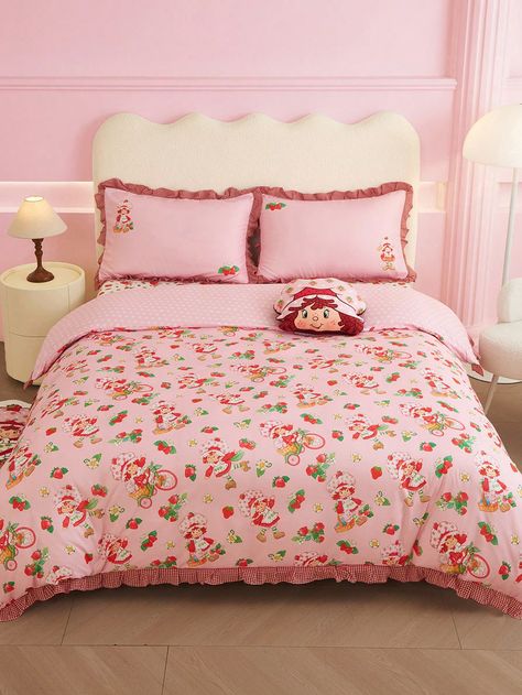 Strawberry Shortcake X SHEIN Cartoon Figure & Strawberry Gingham Ruffle Trim Bedding SetI discovered amazing products on SHEIN.com, come check them out! Composite Portrait, Plaid Comforter, Beach Pattern, Pattern Duvet Cover, Fabric Bed, Duvet Cover Pattern, Quilt Cover Sets, Modern Fabric, Bed Duvet Covers