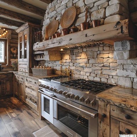 Log House Kitchen Cabinets, Log Cabin Kitchen Backsplash, Outdoor Wood Table, Log Cabin Kitchen, Timber Frame Home Plans, Modern Log Cabin, Log Home Kitchens, Earthy Home, Rustic Kitchen Cabinets