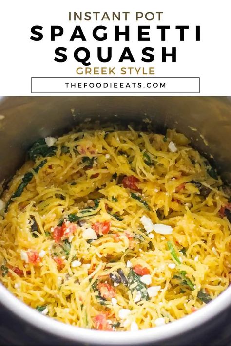 This Greek-style Instant Pot spaghetti squash is easy to make and delivers a flavor you won't forget. It's healthy and simple! If you've never tried spaghetti squash, now is the perfect time to discover how versatile and delicious it can be. Spaghetti Squash In Slow Cooker, Spaghetti Squash Recipes Slow Cooker, Crock Pot Spaghetti Squash, Spaghetti Squash Instant Pot, Spaghetti Squash Crock Pot, Spaghetti Squash Slow Cooker, Slow Cooker Spaghetti Squash, Crockpot Spaghetti Squash, Spaghetti Squash Recipes Easy