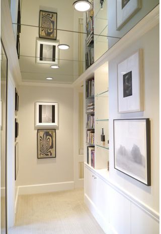 narrow hallway, mirrored ceiling, art Entry Ceiling Ideas, Hallway Ceiling Ideas, Hall Ways Ideas Narrow, Mirror Ceiling Design, Mirrors Ceiling, Mirror On The Ceiling, Mirrored Ceiling, Hall Ways Ideas, Ceiling Mirror