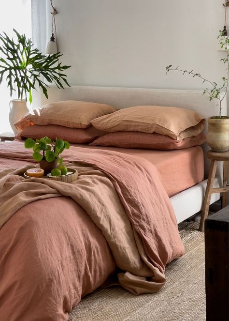 The 8 Linen Colour Combinations That Have Gone Viral – Bed Threads Deep Rose Bedding, Mauve Linen Bedding, Simple Shabby Chic Bedrooms, Mauve Bedding Bedroom, Orange And Pink Bedding, Clay Bedding, Dusty Rose Bedding, Terracotta Bedding, Dusty Pink Bedding