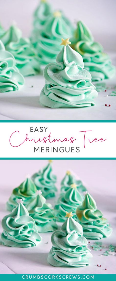 Swiss Meringue Cookies, Holiday Meringues, Merange Cookies, Merengue Cookies Christmas, Easy Winter Baking Recipes, Gingerbread Meringue Cookies, Christmas Tree Baking Ideas, Merguine Cookies Recipe, Meringue Designs