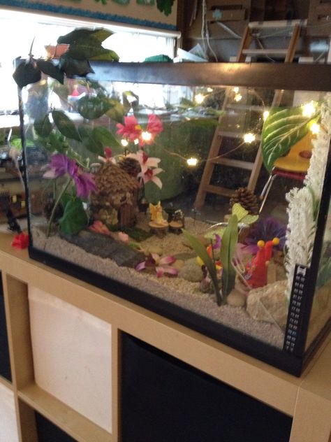 Repurposed fish tank made into a fairy garden Repurposed Fish Tank, Fish Tank Garden, Tank Terrarium, Indoor Fairy Gardens, Cactus Terrarium, Fish Tank Terrarium, Butterfly Garden Design, Fairies Garden, Terrarium Ideas