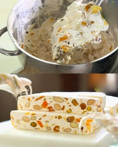 Homemade Nougat with Nuts, Dried Fruits, and Candied Orange Peels - Greenku Recipes Roman Nougat Recipe, Best Nougat Recipe, Homemade Nougat, Candied Orange Peels, Nougat Recipe, Candied Orange, Orange Peels, Candied Orange Peel, Croutons Homemade