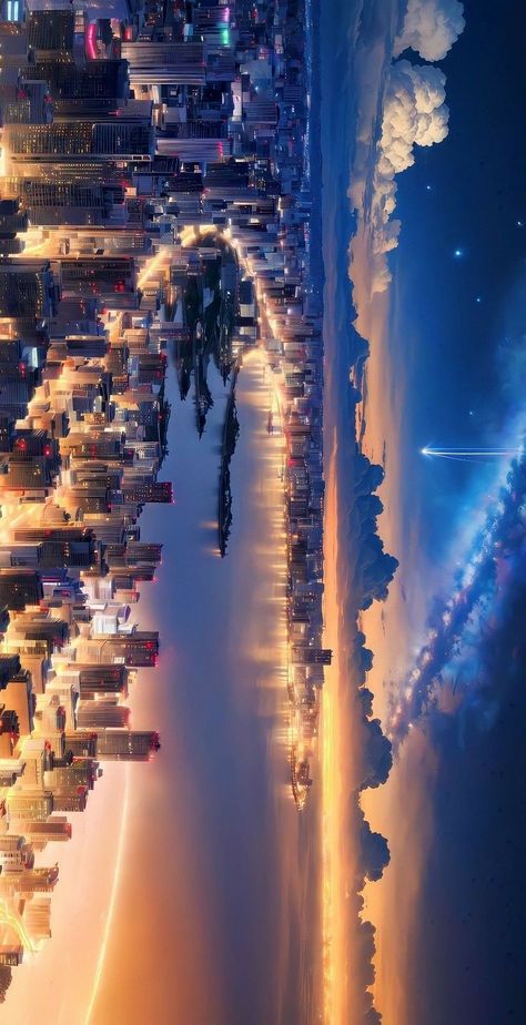 Digital Architecture, Cityscape Wallpaper, City At Night, Scenery Background, Japon Illustration, मोबाइल वॉलपेपर, Pretty Landscapes, Anime Backgrounds Wallpapers, Beautiful Wallpapers Backgrounds