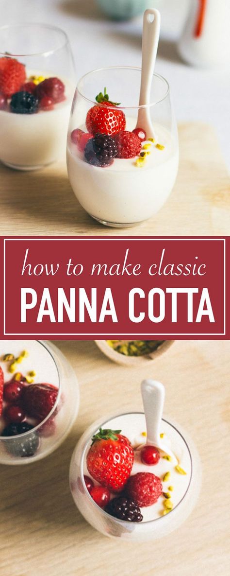 The best classic panna cotta recipe. It’s quick and easy, with only 5 ingredients! Pana Cotta Recipe Desserts, Panacota Recipe, Pepperoni Dip, Potluck Food, American Sweets, Picnic Potluck, Valentines Recipes Desserts, Patriotic America, Panna Cotta Recipe