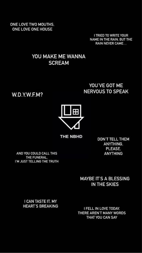 The Neighbourhood Lyrics Wallpaper, The Neighborhood Tattoo Ideas, The Neighbourhood Black And White, The Neighbourhood Aesthetic Lyrics, The Nbhd Tattoo, The Neighbourhood Quotes, The Neighbourhood Aesthetic Wallpaper, The Nbhd Aesthetic, Nbhd Wallpaper