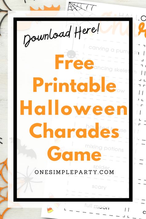 Free Printable Halloween Charades Game - Free Halloween Charades Printable, Fall Charades Free Printable, Halloween Charades For Teens, Charades Cards Free Printable, Halloween Pictionary For Kids, Free Halloween Games Printables, Halloween Charades For Adults, Halloween Charades Free Printable, Free Printable Games For Adults