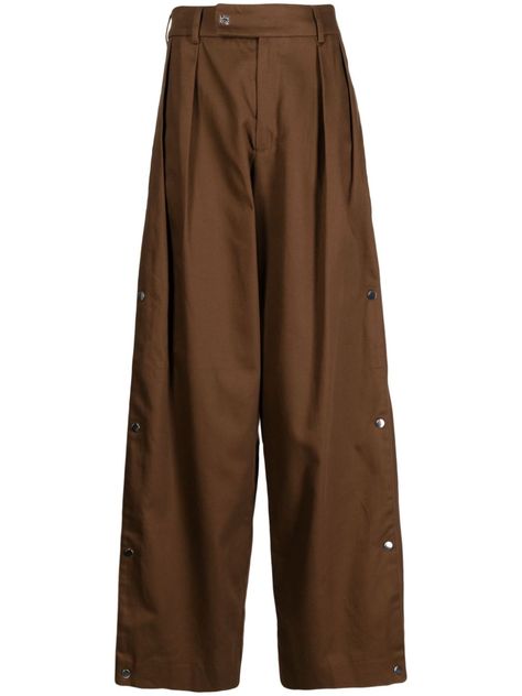 Shop or share your style of the product on ModeSens! straight-leg chino trousers from AMIRI featuring brown, cotton, belt loops, pleat detailing, off-centre front button fastening, mid-rise, straight leg, two side inset pockets and two rear jetted pockets. Chino Trousers, Cotton Viscose, Pants Straight, Straight Pants, Straight Leg Pants, Mid Rise, Fashion Branding, Straight Leg, Trousers