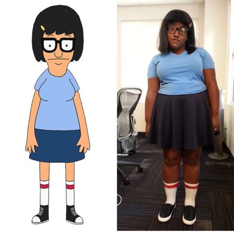 Costume: Tina Belcher from Bob's Burgers  Worn by: Unknown  Check out more cosplay and Halloween costumes ideas on the Black Women in Costume Instagram and Tumblr pages. Tina Bobs Burgers Costume, Tina Belcher Costume, Bob's Burgers Halloween Costume, Bobs Burgers Costume, Bob's Burgers Halloween, Dyi Costume, Burger Costume, Black Cosplayers, Tina Belcher