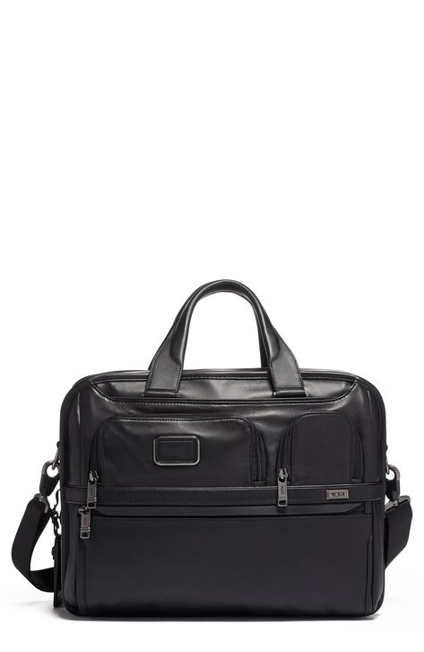 TUMI ALPHA 3 EXPANDABLE ORGANIZER LEATHER LAPTOP BRIEFCASE - BLACK. #tumi #bags #leather #lining Tumi Bags, Laptop Briefcase, Laptop Rucksack, Leather Laptop, Leather Briefcase, Mens Gift Sets, Bagpack, Luggage Tags, Concept Store