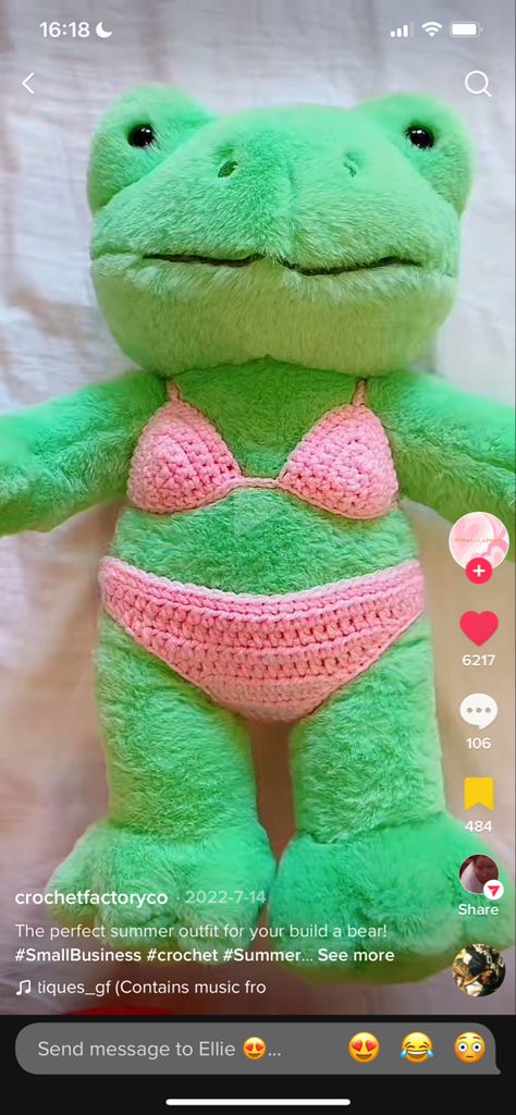 Build A Bear Frog, Build A Bear, Crochet, Green, Pink, Clothes