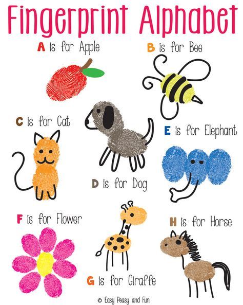 Fingerprint Alphabet Art - Easy Peasy and Fun Fingerprint Alphabet, Fingerprint Art Kids, Thumbprint Art, Fingerprint Crafts, Fingerprint Art, Kid Friendly Crafts, Alphabet Crafts, Footprint Art, Handprint Art