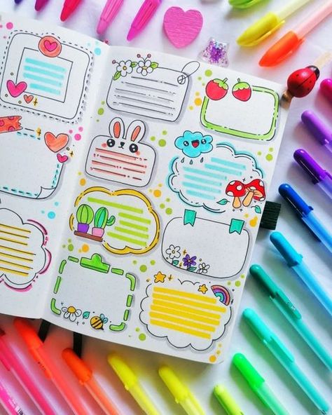 Bullet Journal Inspo | Online Stationery Store #StationeryAddict on Instagram: "🌈 Which of these boxes is your favorite? ⁠ ⁠ ⁠ I love boxes ideas like these and for me? The bunny is the best! I mean, in real life and in this spread. So cute! ⁠ ⁠ Thanks to the wonderful @lilly_bujo for her colorful spread. ⁠ ⁠ Which one do you like? ⁠ ⁠ ⁠ Want to be featured? Be sure to tag us in your best spreads! ⁠ 😘⁠ Looking for Bujo supplies? We're Australasia's only store focused entirely on Bullet Journal Bujo Cute Ideas, Bujo Box Ideas, Bujo Decoration Ideas, Bujo Favorites Page, Diy Journal Supplies, Journaling Ideas Drawings, Cute Journal Ideas, Page Borders Design Handmade, Bullet Journal Boxes