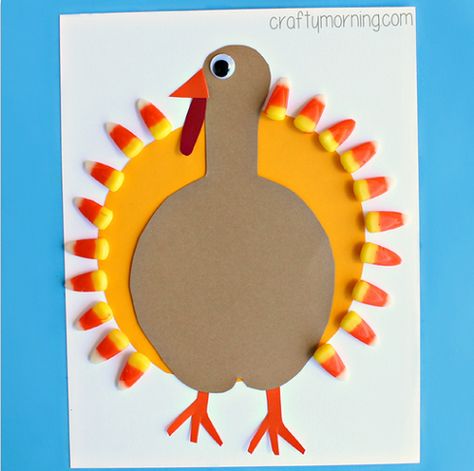 Candy Corn Turkey Craft for Thanksgiving You'll Need: Candy Corn, Construction Paper, Googly Eye, and Glue/Scissors - Crafty Morning Thanksgiving Party Crafts, Candy Corn Turkey, Halloween Crafts Diy Projects, Corn Crafts, Thanksgiving Art Projects, Turkey Crafts Kids, Candy Corn Crafts, Crafty Morning, Monster Craft