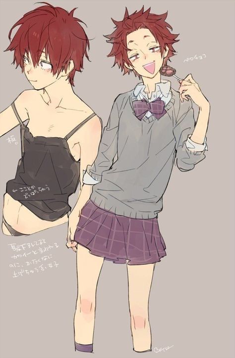 Shiratorizawa Genderbend, Satori Tendou Fanart, Haikyu Genderbend, Tendou Fanart, Tendou Satori Fanart, Genderbend Anime, Haikyuu Genderbend, Tendou Satori, Boys In Skirts