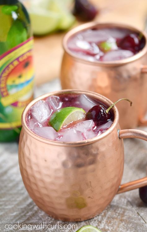 Vodka Mule Recipe, Cherry Moscow Mule, Cocktail Vodka, Cherry Vodka, Moscow Mule Recipe, Mule Recipe, Cherry Liqueur, Cherry Limeade, Festive Cocktails