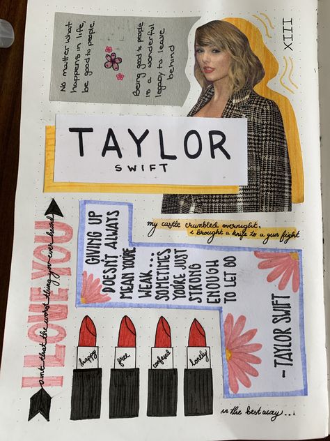 Taylor Swift Bullet Journal Fan Page Fan Journal Ideas, Taylor Swift Themed Journal, Taylor Swift Bucket List, Taylor Swift Project Ideas, Taylor Swift Journaling, Taylor Swift Notebook Ideas, Taylor Swift Journal Pages, Taylor Swift Journal Ideas, Taylor Swift Bullet Journal