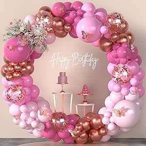 Pink Balloon Arch, Butterfly Balloons, Metallic Rose Gold, 1 Birthday, Kids Party Decorations, Pink Metallic, Arch Kit, Rose Pastel, Pink Balloons