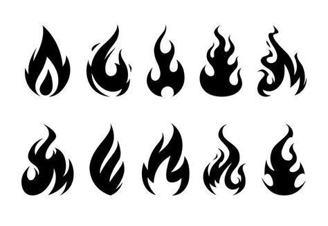 Fire Icons, Flame Tattoos, Fire Tattoo, Fire Flame, Black Fire, Scroll Saw Patterns, Tattoo Set, Vector Graphics, Creative Market