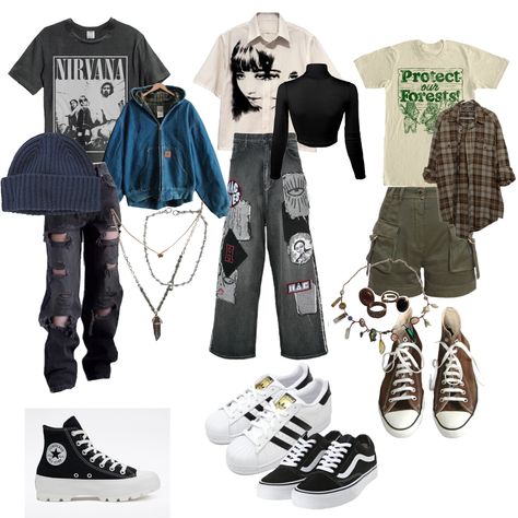 1980 Grunge Fashion, Rock Grunge Aesthetic Outfits, Chill Punk Outfit, Grunge Band Aesthetic Outfits, 80s Rock Band Outfits, Pop Rock Aesthetic Outfits, Emo Mom Outfits, Nirvana Outfit Ideas, Punk Pop Outfits