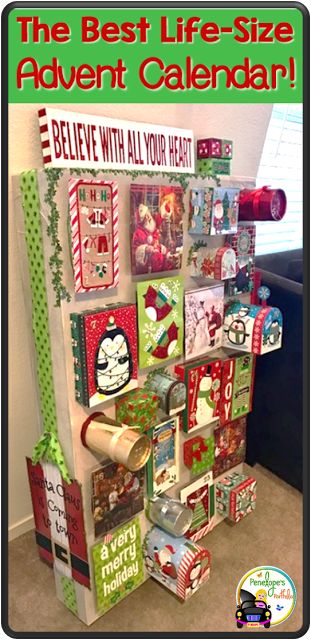 Create a life-sized holiday advent calendar with an old TV box and dollar store supplies! http://www.penelopesportfolio.com/2017/11/how-to-create-life-size-advent-calendar.html  #chrismtasadventcalendar  #adventcalendar Advent Calendar Box Ideas, Grinch Advent Calendar Diy, Christmas Games For Kids Party, Christmas Games For Parties, Grinch Advent Calendar, Baby Advent Calendar, Games For Kids Party, Games For Parties, Avent Calendar