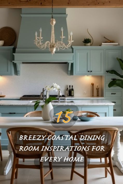 I'm absolutely in love with these breezy coastal dining room designs! The soft blue cabinets paired with natural textures create a serene and inviting atmosphere. Whether you're hosting a dinner party or enjoying a quiet meal, these spaces inspire warmth and relaxation. Dive into these 15 beautiful ideas that perfectly blend comfort with coastal charm, suitable for every home. Coastal Dining Room Ideas, Japandi Dining Room, Driftwood Centerpiece, Coastal Dining Room, Nautical Theme Decor, Coastal Dining, Dining Room Ideas, Beachy Vibes, Blue Cabinets