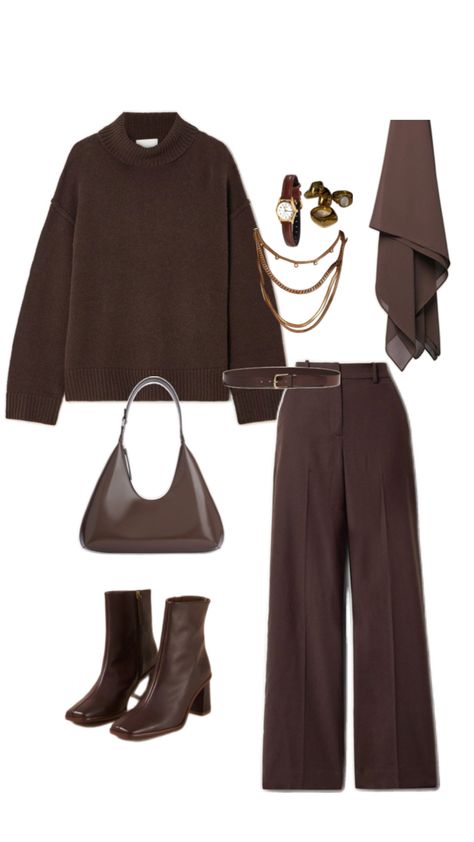 Brown Monochrome Outfit, Brown Monochrome, Pleated Wide Leg Pants, Mommy Outfits, Monochrome Outfit, Brown Outfit, Hijab Fashion Inspiration, Cute Comfy Outfits, Stylish Dress Designs