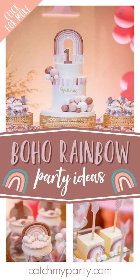 Rustic Rainbow Birthday Party, Bohemian Rainbow Birthday Party, Boho Rainbow Food Ideas, Bohemian Rainbow Cake, Boho Rainbow Birthday Cake, Boho Rainbow Cake, Sunshine Birthday Theme, Boho Rainbow Birthday Party, Boho Rainbow Birthday