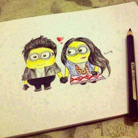 minions pareja Cher Children, Cartoon Drawings Sketches, Cartoon Drawings Of People, Cartoon Drawings Disney, Minions Love, Cute Minions, Cartoon Drawing Tutorial, Easy Cartoon Drawings, Minions Despicable Me