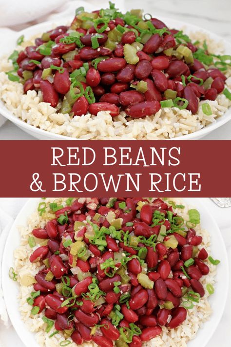 Red Beans and Brown Rice ~ Easy Creole-spiced dish with protein-packed red beans, aromatic vegetables, and wholesome brown rice. Red Beans And Brown Rice Recipe, Brown Rice And Beans Recipe, Beans And Brown Rice, Red Bean And Rice Recipe, Vegetarian Rice Recipes, Red Beans Recipe, Rice Side Dish Recipes, Rice Side, Brown Rice Recipes