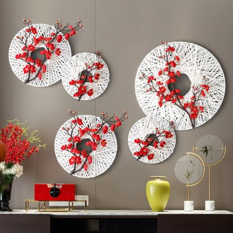 Chinese Arts And Crafts, Artificial Flower Wall, Decoration Evenementielle, Flower Hanging, Chinese Decor, Chinese New Year Decorations, New Year's Crafts, Cloth Flowers, Wall Ornaments