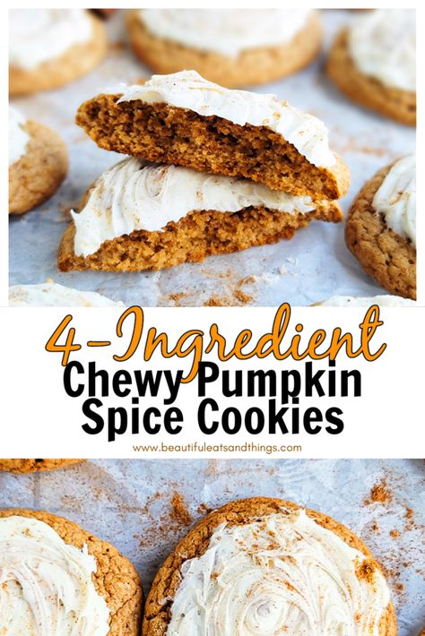 4 Ingredient Pumpkin Spice Cookies, Pumpkin Cookies Using Spice Cake, 4 Ingredient Pumpkin Cookies, Chewy Pumpkin Spice Cookies, Pumpkin Pie Spice Cookies, Pumpkin Cookies 3 Ingredients, Pumpkin Cake Mix Cookies, Pumpkin Sweets, Pumpkin Spice Cookie Recipe