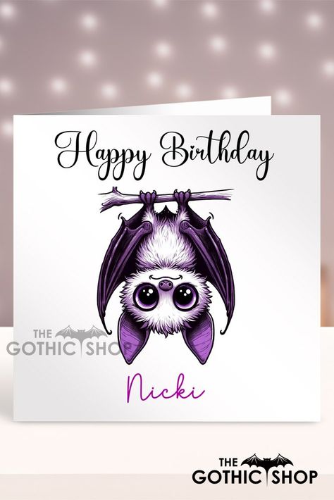 Handmade Bday Cards, Bat Hanging, Kawaii Purple, Gothic Shop, Bday Cards, Gothic Accessories, Gifts Cards, S Name, Greetings Card