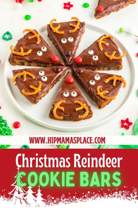 Christmas Reindeer Cookie Bars Recipe Christmas Reindeer Cookies, Easy Holiday Dessert, Favorite Christmas Desserts, Christmas Boards, Gathering Ideas, Favorite Christmas Recipes, Easy Holiday Desserts, Reindeer Cookies, Chocolate Cookie Dough