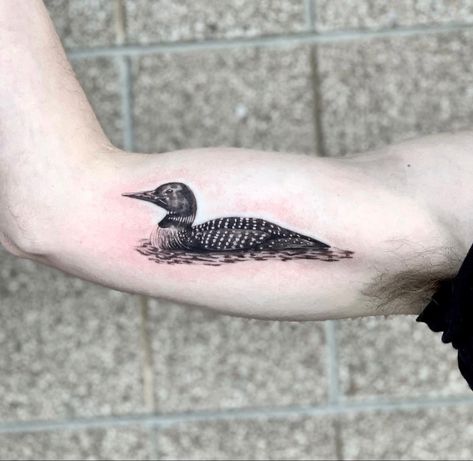 Loon Tattoo Ideas, Loon Tattoo, Herb Tattoo, Swimming Tattoo, Wildlife Tattoo, Duck Tattoos, Nature Tattoo Sleeve, Dad Tattoos, Ring Tattoos