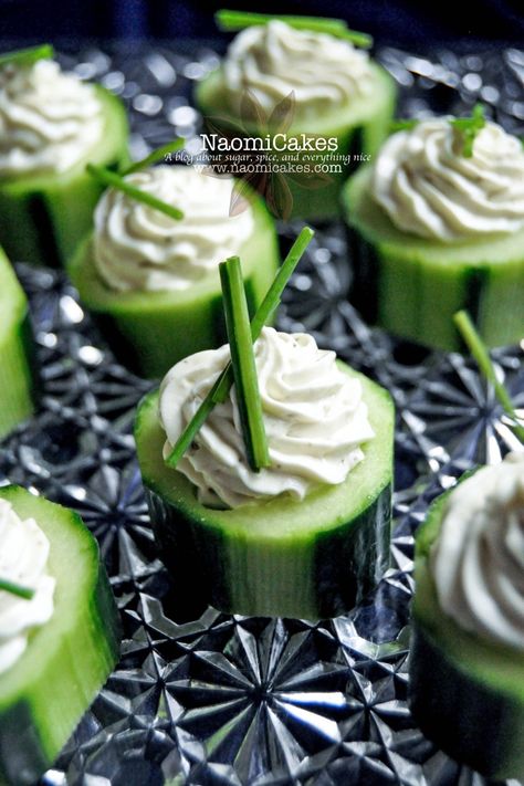 Cucumber Cups with Basil Pesto Filling - Appetizers In Cups, Stuffed Cucumbers, Taco Party Ideas, Tea Party Wedding Shower, Ladies Tea Party, Cucumber Appetizers, Cucumber Cups, Ladies Tea, Wedding Appetizers