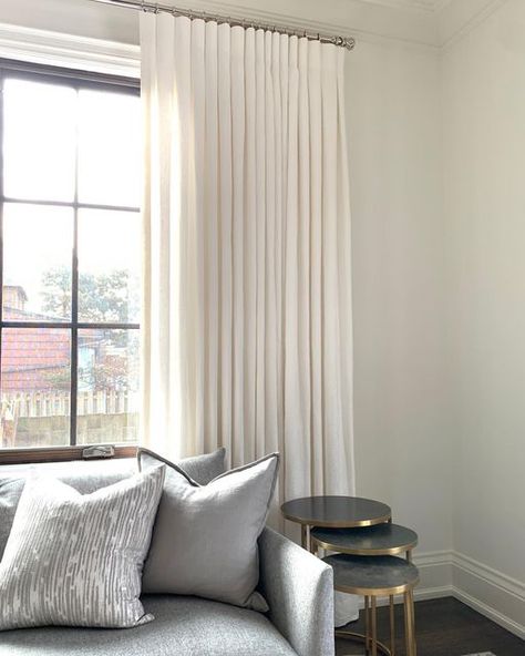 Wesleysetodesign on Instagram: "Inverted pleats on polished nickel hardware for a transitional room. Elegant and timeless. #customcurtains #invertedpleats #whitelinen #draperyhardware" Restoration Hardware Drapes, Inverted Pleat Curtains, Rh Home, Polished Nickel Hardware, Pleated Curtains, Drapery Hardware, Nickel Hardware, Custom Curtains, Restoration Hardware