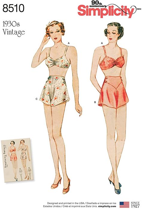 1930 Fashion Women, Vintage Sewing Pattern Illustrations, Decade Fashion, Vintage Clothes Patterns, Pattern Illustrations, Vintage Bra, Sewing Projects Ideas, Diy Bra, 1930's Fashion