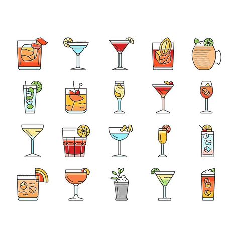 Cocktail Embroidery, Embroidery Cocktail, Food Art Painting, Alcohol Bar, Glass Drink, Drink Alcohol, Icon Set Vector, Cocktail Glass, Icon Set