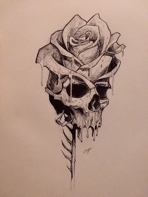 Skull Roses Drawing, Skull Inside Rose Tattoo, Half Skull Half Rose Drawing, Rose Skull Drawing, Skull And Roses Drawing, Dark Feminine Tattoos Simple, Drawing Gothic Art, Drawing Skulls Sketches, Rose On Fire Drawing