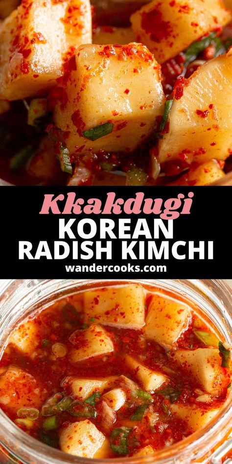 This crunchy, spicy Korean kkakdugi is the perfect side dish or addition to your favourite Korean recipes. Cubed Korean radish kimchi is ready to eat in 15 minutes or savour the rich taste as the flavours develop over time. Kimchi Radish Recipe, Daikon Radish Kimchi Recipe, Daikon Kimchi, Japanese Sauces, Radish Pickle, Tuna Mornay, Japanese Dressing, Korean Radish, Daikon Recipe